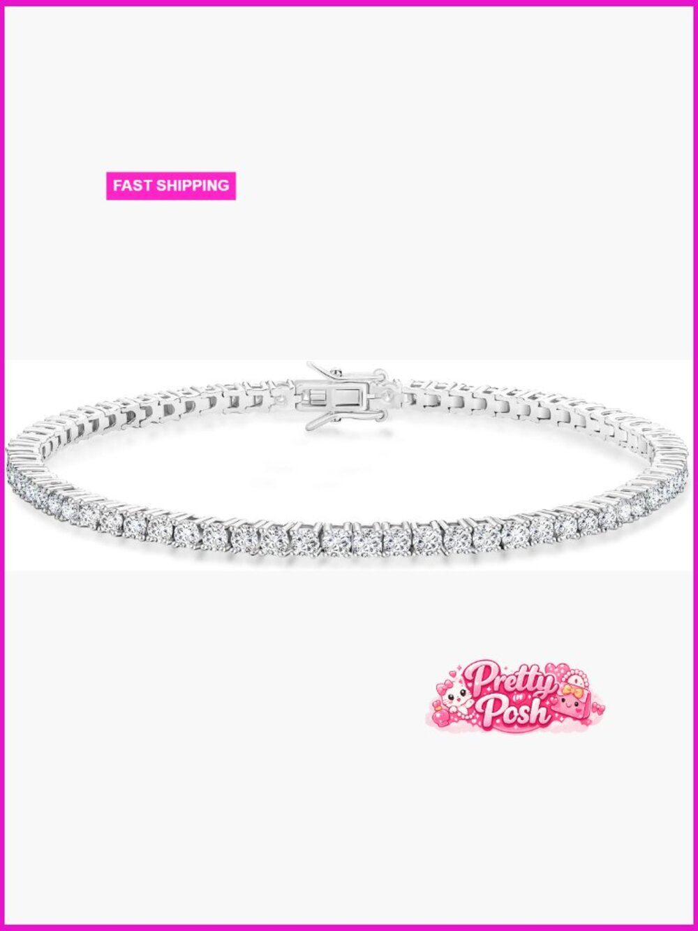 14K White Gold Plated Cubic Zirconia Tennis Bracelet, Hypoallergenic, 6.5-8